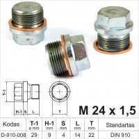 M24 x 1.5 Crankcase oil drain plug and copper gasket, oil plug, threaded cap DIN 910