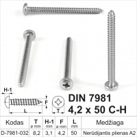DIN 7981 4,2x50 CH Stainless steel A2 Self-tapping screws for metal with round head, self-tapping screw
