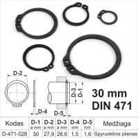 30 mm DIN 471 Fiksacinis žiedas išorinis, fiksavimo žiedai velenams spyruoklinis plienas