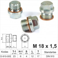 M18 x 1.5 Crankcase oil drain plug with copper gasket, oil plug, threaded cap DIN 910