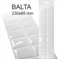 230 x 65 mm (30 x 30 mm 14vnt.) Balti iškilūs apsauginiai lipdukai polimeriniai