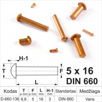 5x16 mm Snap-on copper rivets, round head