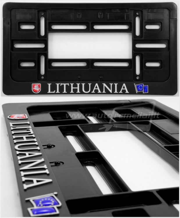 Numerio rėmelis reljefinis su užrašu "Lithuania" su Lietuvos herbu ir ES vėliava, 300x150 mm numeriams