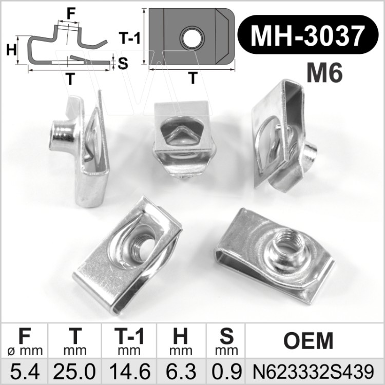 M6mm Metalinis laikiklis Sąvarža varžto savisriegio spaustukas, kištukas automobiliams tinka OEM  11503716, 11503714, W520822S426, N623332S439, N623332S439