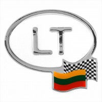 125 x 110 mm Iškilus polimerinis lipdukas "LT" su Lietuvos ir finišo vėliava 3D veidrodinis chromas