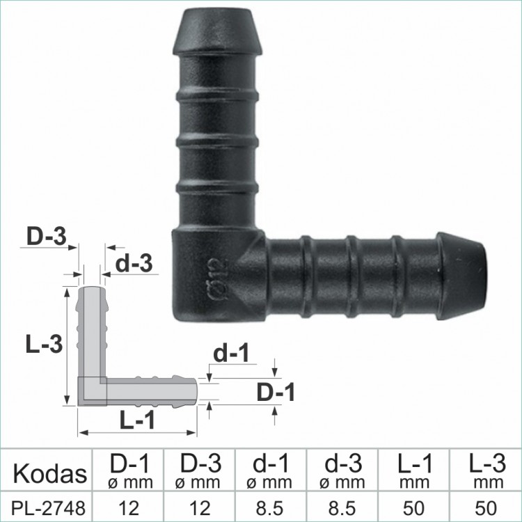 L-shaped 12 mm x 12 mm pipe connections made of plastic