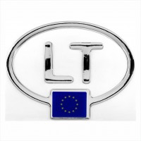 125 x 95 mm Iškilus polimerinis lipdukas "LT" su Europos sąjungos ES vėliava 3D veidrodinis chromas