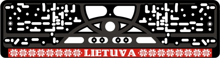 Valstybinio numerio rėmelis Lietuva šilkografinis užrašas balta ir raudona spalva su tautine juosta