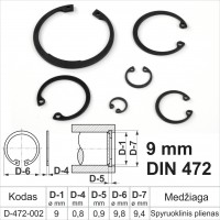 9 mm DIN 472 Fiksacinis žiedas vidinis, fiksavimo žiedai kiaurymėms spyruoklinis plienas