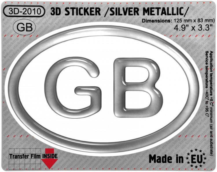 125 x 83 mm GB Great Britain Iškilus polimerinis lipdukas 3D sidabrinis