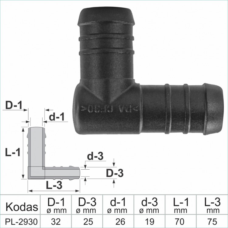 L-shaped 32 mm x 25 mm pipe connections made of plastic