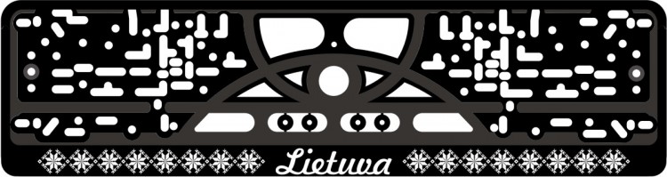 Valstybinio numerio rėmelis Lietuva šilkografinis užrašas baltos spalvos su tautine juosta, tautiniais raštais