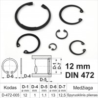 12 mm DIN 472 Fiksacinis žiedas vidinis, fiksavimo žiedai kiaurymėms spyruoklinis plienas