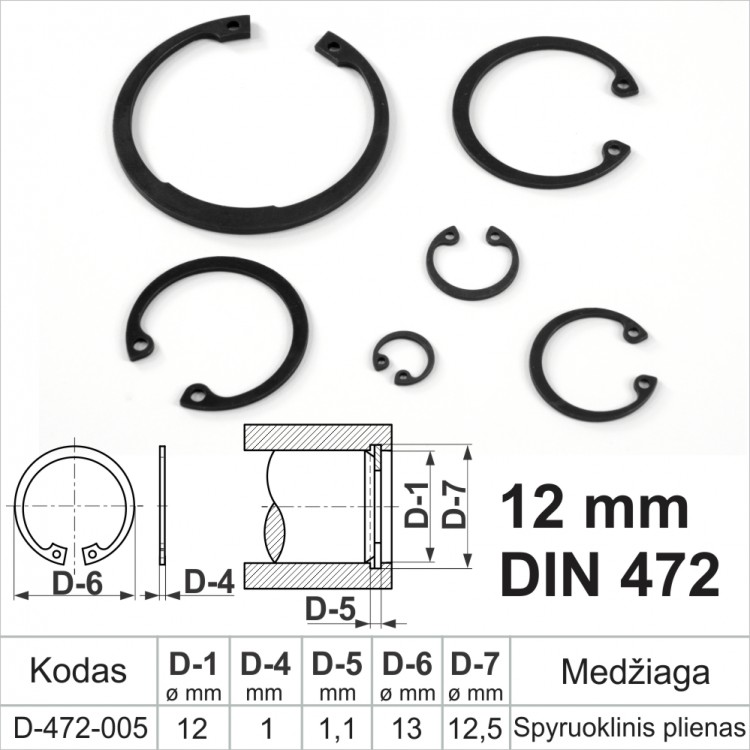 12 mm DIN 472 Retaining ring inner, retaining rings for holes spring steel